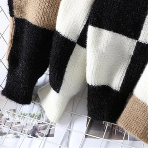 Mens Long Sleeve Plaid Sweater Crew Neck Oversized Pullovers Jumper Knitted Casual Top4
