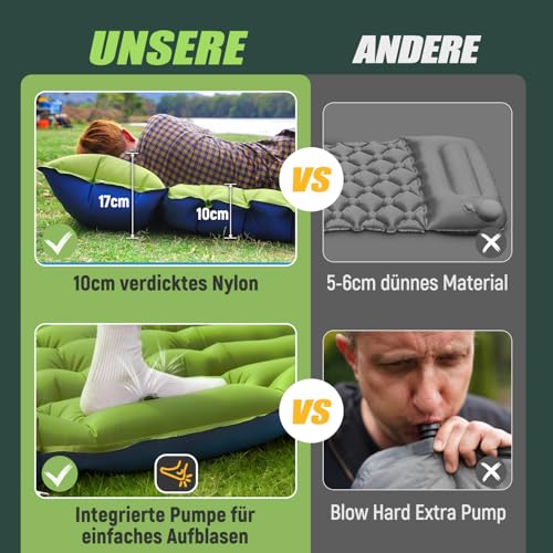Yuzonc Isomatte, Verdicktes Doppel Camping Matratze, Ultraleicht Luftmatratze Camping für 2 Personen Aufblasbare mit Fußpumpe, Kissen für Outdoor