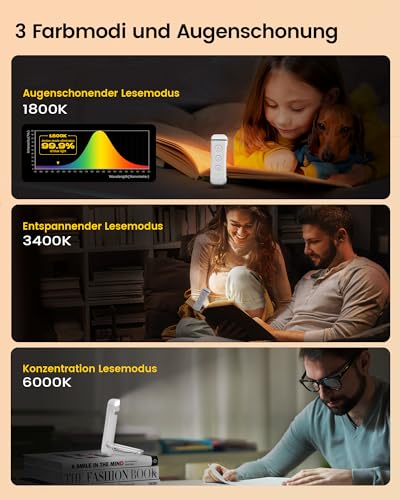 Glocusent Leselampe Buch Klemme, Augenschonende Leselampe mit 3 Farben & 5 Helligkeiten, 80 Stunden Dauer Wiederaufladbare Leselicht, Buchlampe zum Klemmen für Kinder, Buchliebhaber (Altweiß) – Bild 4