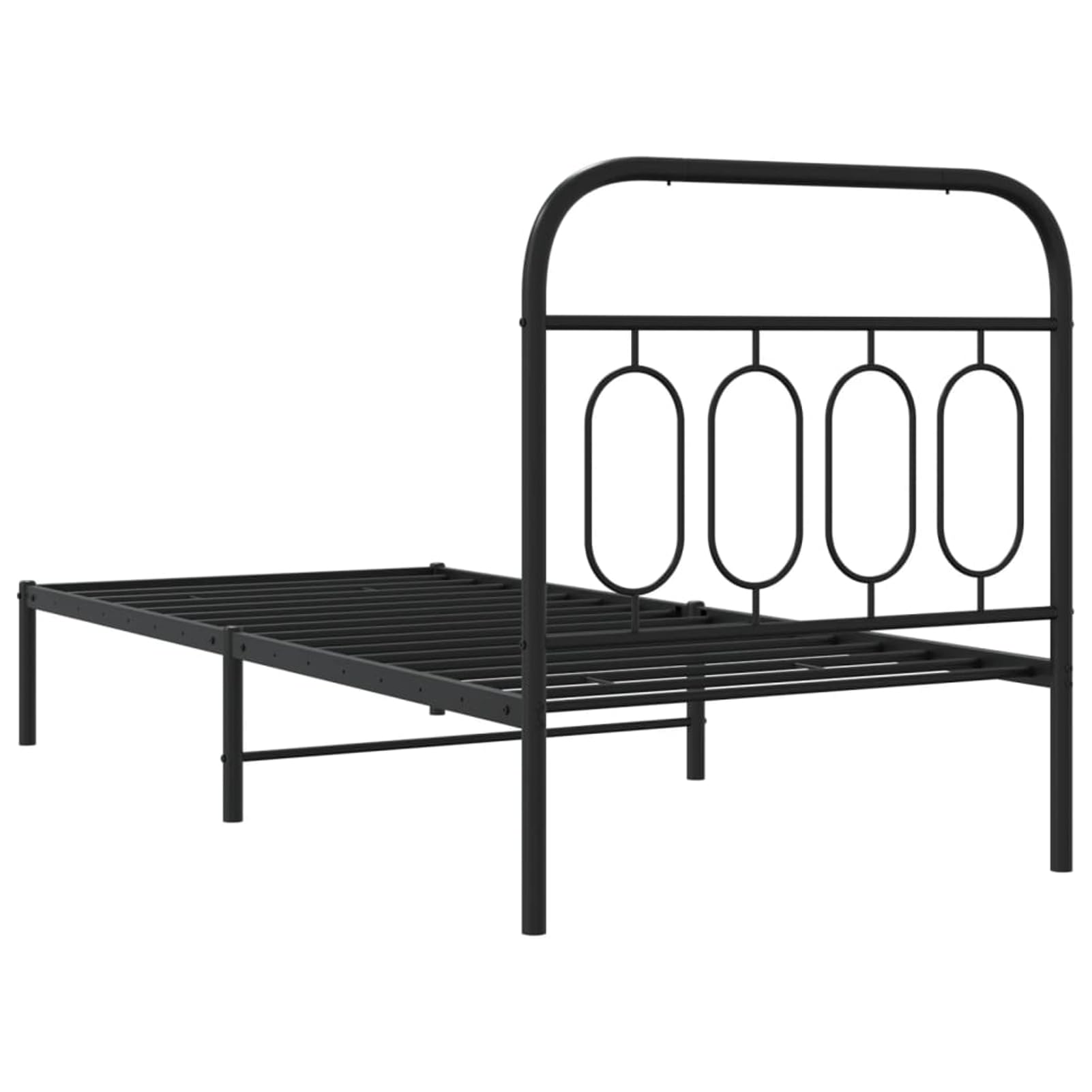 WGYHOME Rama łóżka 90 x 190 cm z zagłówkiem, czarna stal – stabilne metalowe łóżko dla dorosłych z wbudowanym stelażem i schowkiem pod łóżko