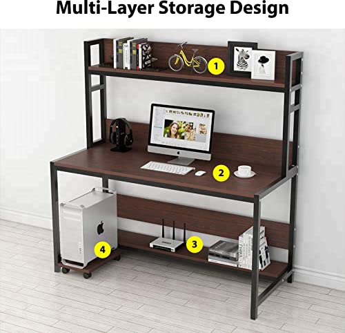 Image of Multi-Layer Storage Desk, PC Laptop Open Shelf Study,-Brown (120x60x135.5 cm) Engineered Wood Office Table (Free Standing, Finish Color - Brown, DIY(Do-It-Yourself))
