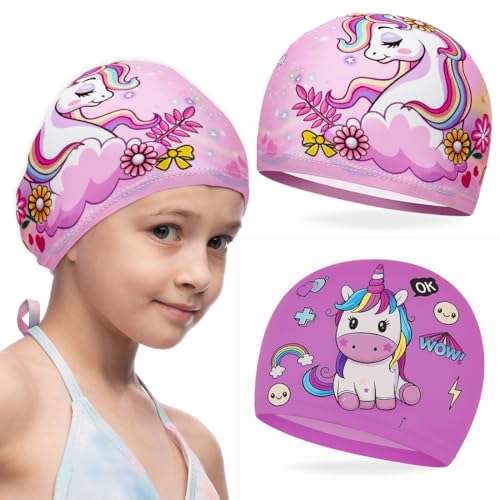 JYNXOR 2 Pcs Bonnet de Bain pour Enfants 2-12 Ans, Bonnet De Natation Bonnet De Bain De Conception...