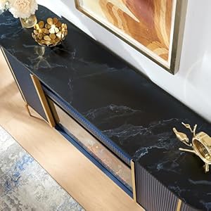 OKD Luxury 70" Fluted Fireplace TV Stand, Modern Chic Entertainment Center for TVs Up to 80 inches, TV Console with Faux Marble Top, Curved Profile Design, Media Console for Living Room, Navy Blue OKD Luxury 70 Fluted Fireplace TV Stand Modern Chic Entertainment Center for TVs Up to 80 inches TV Console with Faux Marble Top Curved Profile Design Media Console for Living Room Navy Blue