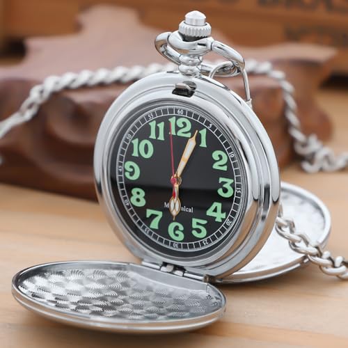Image of Men's Mechanical Pocket Watch Black Rudder Pattern Double Open Hollow Roman Numerals Pocket Watch