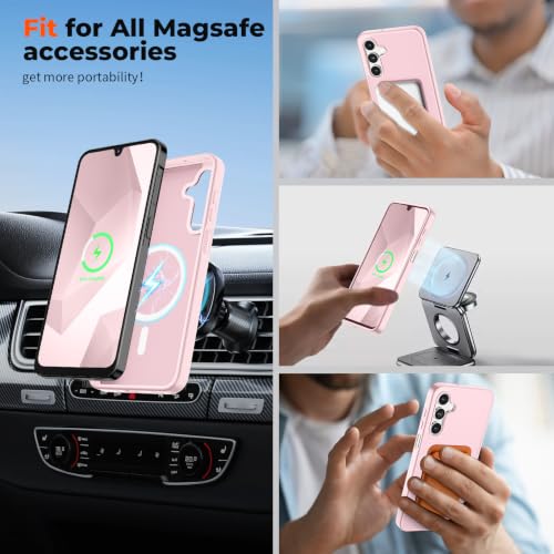 Image of SUPFINE Magnetic for Samsung Galaxy A16 5G Case with Screen Protector, (Built-in Magnets) (Military Grade Drop Protection) Slim Translucent Shockproof Phone Case,Pink