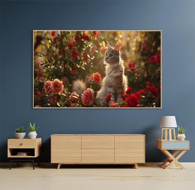 Diamond Painting Chat et Fleurs : Kit Broderie Diamant 5D 50x100 cm - 2