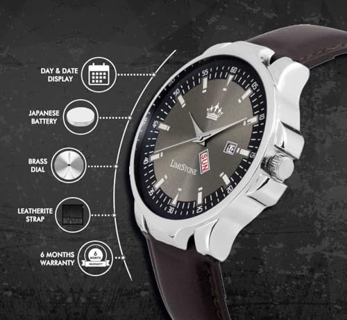 Image of LIMESTONE Men's Analog Quartz Watch with Day & Date Display, Leather /Silicone Strap - Casual & Formal Wrist Watch for Men