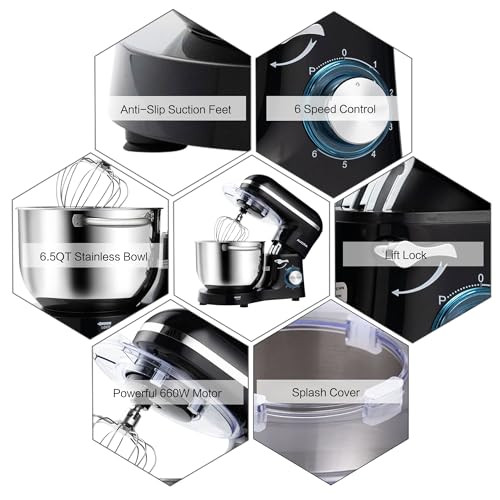 Aucma 6.5QT Stand Mixer, Black