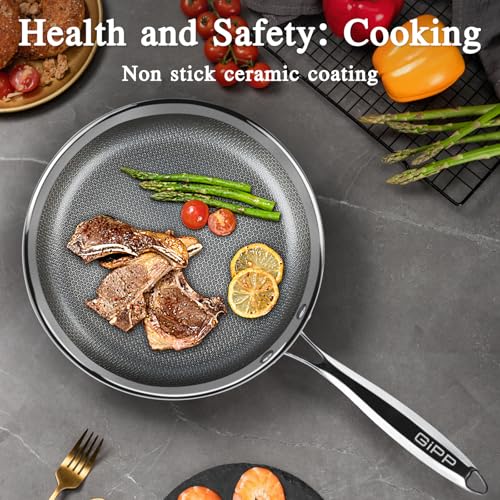Image of GiPP Tri-Ply Stainless Steel Frying Pan, 10 inch Hybrid Frying Pans Nonstick Skillets, Dishwasher and Oven-Safe, Induction Ready, Compatible with All Cook tops, PFOS /PFOA Free