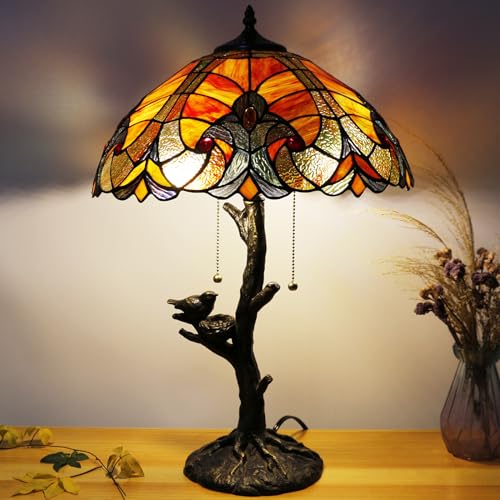 Image of 16Inch Tiffany Stained Glass Lamp Shade Replacement Only(Red) | Fit For Table Lamps FLoor Lamp Ceiling Fixture Pendant Hanging Light Home Office Decoration