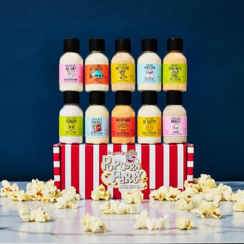 Image of Thoughtfully Gourmet Popcorn Seasoning Sampler Kit, 10 Flavors - Kettle Corn, Garlic Parmesan, Bacon Cheddar, Caramel, Butter and More