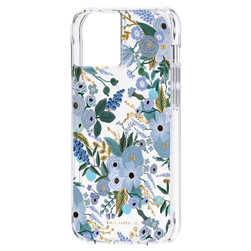 Image of Rifle Paper Co. iPhone 13 Case for Women [10ft Drop Protection] [Wireless Charging] Floral Print Phone Case for iPhone 13, Slim iPhone Case, Anti Scratch, Shock Absorbing Materials - Garden Party Blue