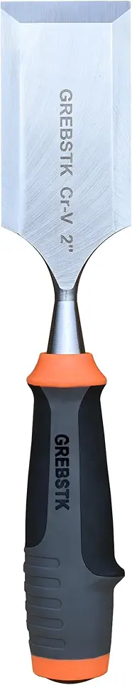 GREBSTK 2 inch Professional Wood Chisel for Woodworking, CR-V Steel Bevel-Edge Bench Chisel, Comfortable Extra Large PVC High Impact Handle