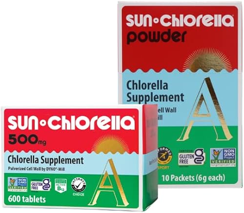 Sun Chlorella Twice As Nice Bundle 2ct 500mg Whole Body Wellness Green Algae Superfood Supplement 600 Tablets Plus Powder Green Algae Superfood Supplement 10x6g Packets