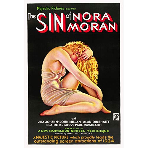 Vieille affiche anglaise de collection The Sin of Nora, une estampe cinéma rétro de grand format