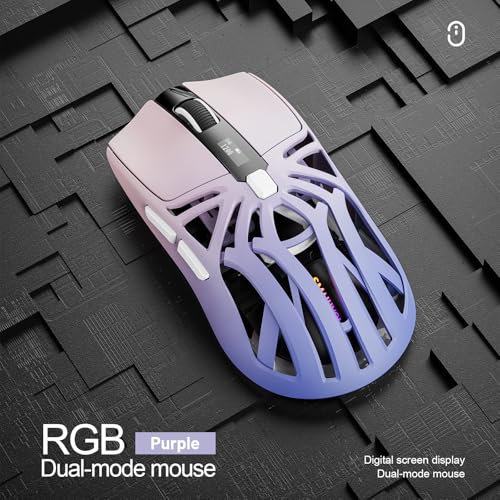 Image of Wireless Gaming Mouse, 10000 DPI, Tri-Mode 2.4GHz /Bluetooth /Wired Mouse, 6 Buttons, Digital Display, Silent Mice, Rechargeable, Customizable Macro and RGB Backlight for PC /Mac /Laptop (Purple)