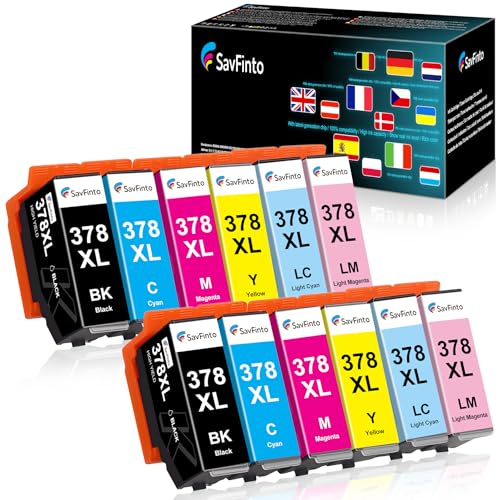 Image of SavFinto 378XL Ink Cartridges Replacement for Epson 378 XL Ink Compatible for Epson Expression Photo XP-8500 XP-8505 XP-8600 XP-8000 XP-8005 (12 Pack)