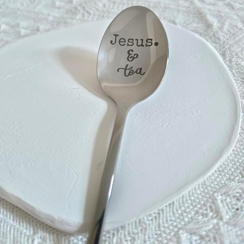 Miniatura 2 de Cuchara de té y Jesús para mujeres, hombres, amantes del té de Jesús, regalo para papá, mamá, regalos cristianos para compañeros de trabajo, regalo