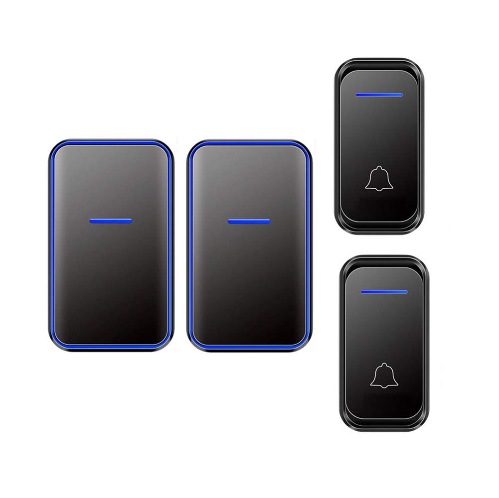 Timbre inalámbrico Impermeable, con Enchufe de Pared y Modo Silencio, Alcance de 300 m/1000 pies, 2 pulsadores y 2 receptores, 38 Tonos de Llamada, indicador LED, 4 Niveles de Volumen, Negro y