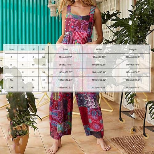 Salopette pantalon large femme imprimé floral bohème rétro chic pour été et voyage décontracté