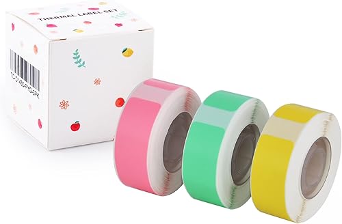 GREENCYCLE D30S - Cinta térmica para etiquetas, color amarillo, rosa, verde, 0.551in x 1.969in, 3 rollos de 130 etiquetasrollo