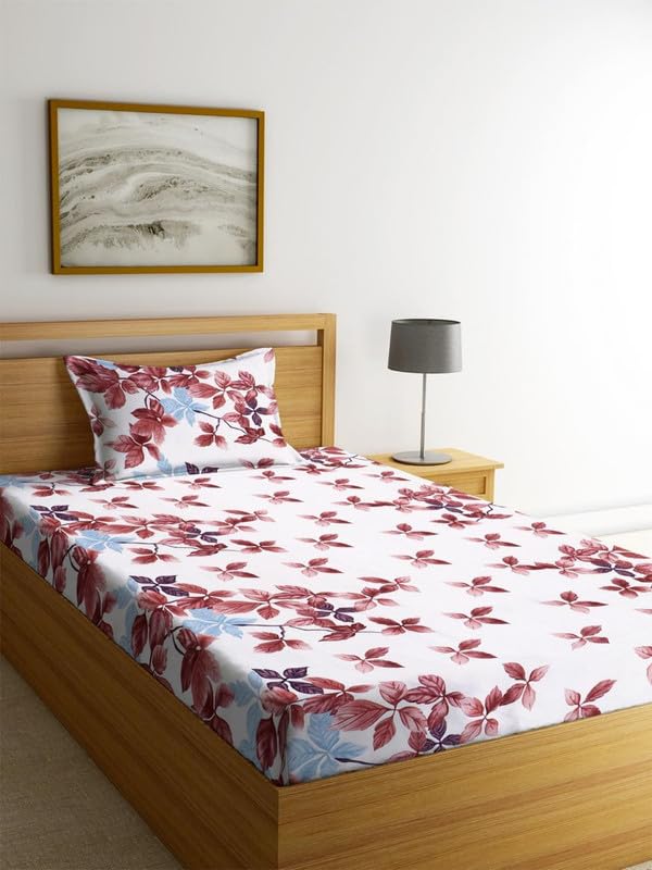 Image of la' amour Cotton Printed 160 tc Flat Single Bedsheets for Summer with Pillow Cover Breathable | Wrinklefree (Size-60 X 90 Inch) Floral, Mint Pastel Floral