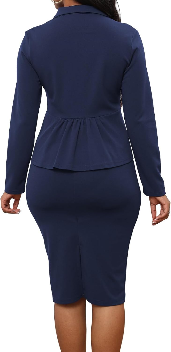 Oxgmoky Women's Elegant Dress Work Business Dress Button Down Bodycon Sexy Long Sleeve Neck Pencil Dresses - Image 2