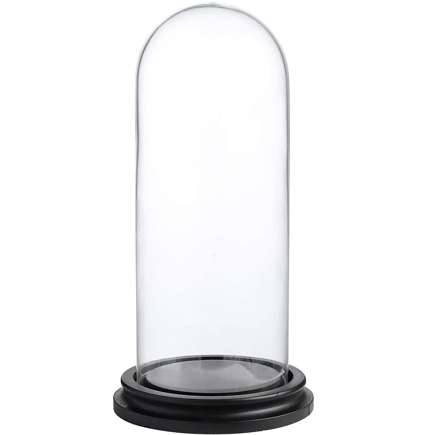 WHOLE HOUSEWARES Decorative Clear Glass Dome/Tabletop Centerpiece Cloche Bell Jar Display Case with Black MDF Base, 4" D X 10" H