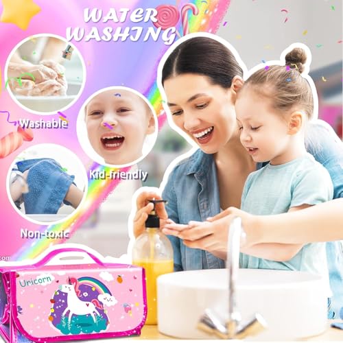 Image of weirtoya 56 PCS Washable Scented Markers with Glitter Pencil Case, Mermaid Unicorn Arts and Crafts for kids 4-6-8 Kids Coloring Drawing Kits for 4-8 Years Old Girls (Pink, 56)
