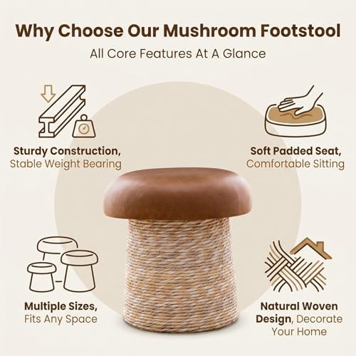 Pouf champignon et petit banc compact pour optimiser le salon