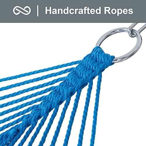 Image of SUNCREAT Rope Hammock with Spreader Bar, Carrying Bag, 450 lbs Capacity, Two Person Hammock with Tree Hooks, Blue