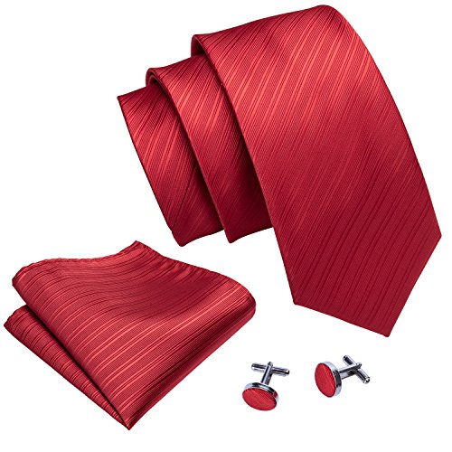 Image of Barry.Wang Solid Striped Tie for Men Silk Necktie Pocket Square Cufflinks Formal Wedding Party Business