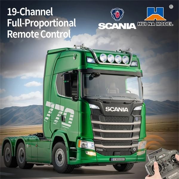 s-idee® 1501 grün Scania 770S 1/18 RC Truck Huina – RTR LKW mit Licht- & Soundeffekten 19CH