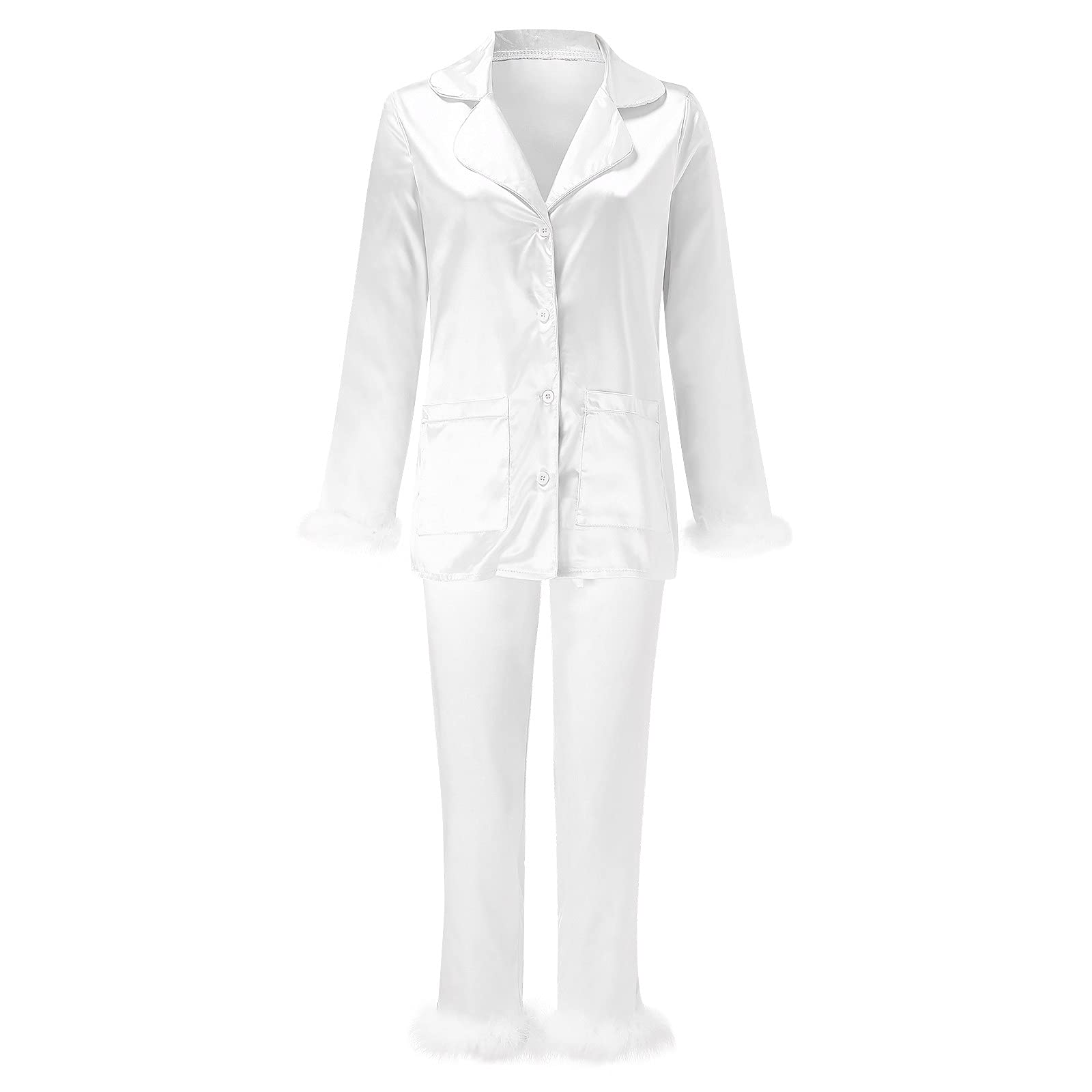 Momolaa Pigiama Invernale Felpato Economico Donne Fe ather Abito a Due Pezzi Manica Lunga Tinta Unita Bottone Camis Top + Pantaloni Lunghi 2 Pezzi Sleepwear Abiti Invernali Camicia in