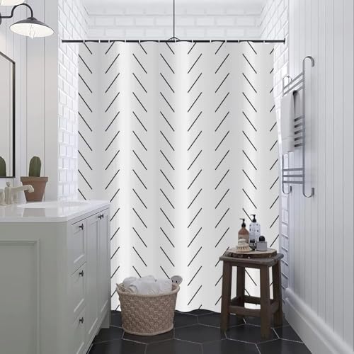 Rideau de douche bohème chic rayé noir et blanc avec crochets inclus - 4