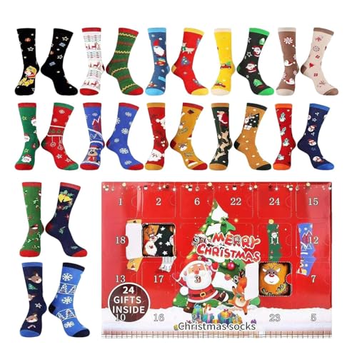 Julkalender - 12,6 tum, strumpnedräkning | presentförpackning i bomull - 12 par och andningsbara strumpor i en festlig låda, perfekt för män, kvinnor