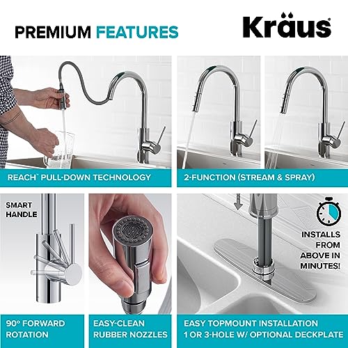 KRAUS Oletto Pull-Down Kitchen Faucet and Purita Water Filter Faucet Combo in Chrome, KPF-2620-FF-100CH - image 5