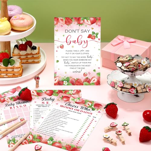 Image of Patelai 321 Pcs Strawberry Baby Shower Decorations, 5 Set Cards Pencils Clothespins