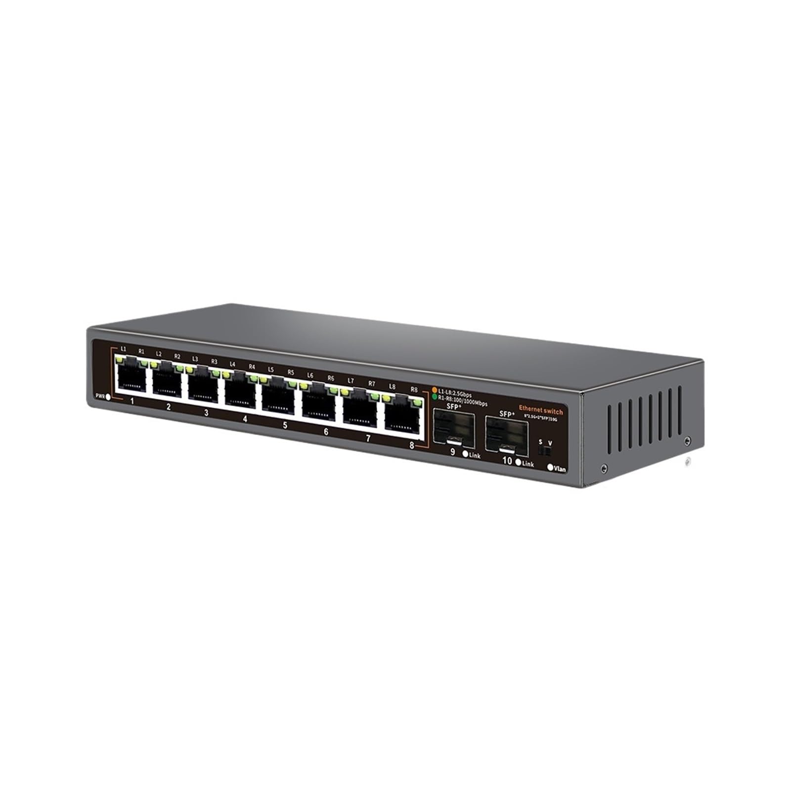 Switch di rete a 10 porte | 8 porte Ethernet da 2,5 GB + 2 porte SFP+ da 10 GB | non gestito | Plug & Play | Connettività ad alta velocità (switch con spina UK)