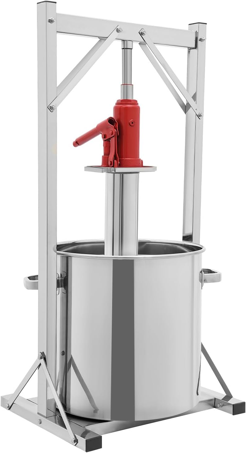 Hydraulic Fruit Wine Press 9.5 Gallon Stainless Steel Fruit Apple Grape Wine Cider Bladder Maker 330 LB Load Juice Presser Crusher Extractor, 6600LB Max Pressure Powerful Squeezing