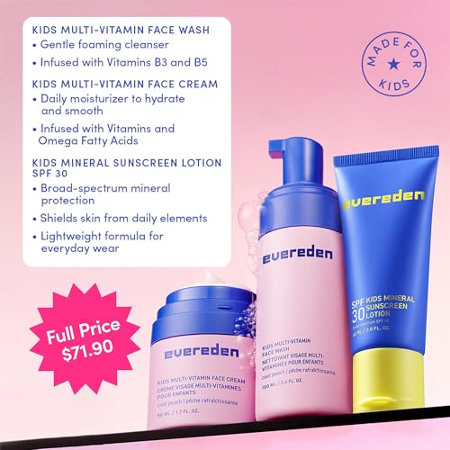 Image of Evereden Kids Face Wash, Cream & Mineral SPF 30 Set, Peach, Ages 4+