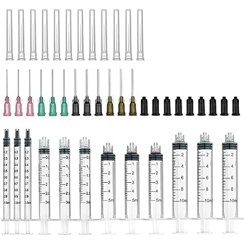 12 Pack - 1ml, 3ml, 5ml, 10ml Syringes each 3pcs with 14Ga, 16Ga, 18Ga and 20Ga Blunt Tip Needles and Storage Caps(Luer Lock) Cover