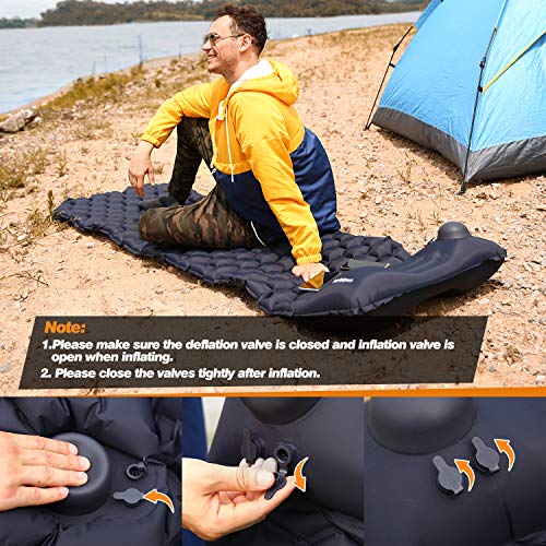 AirExpect Camping Sleeping Pads with Built-in Pump - Upgraded Inflatable Camping Pad with Pillow for Backpacking, Traveling,Durable Waterproof Compact Ultralight Hiking Pad
