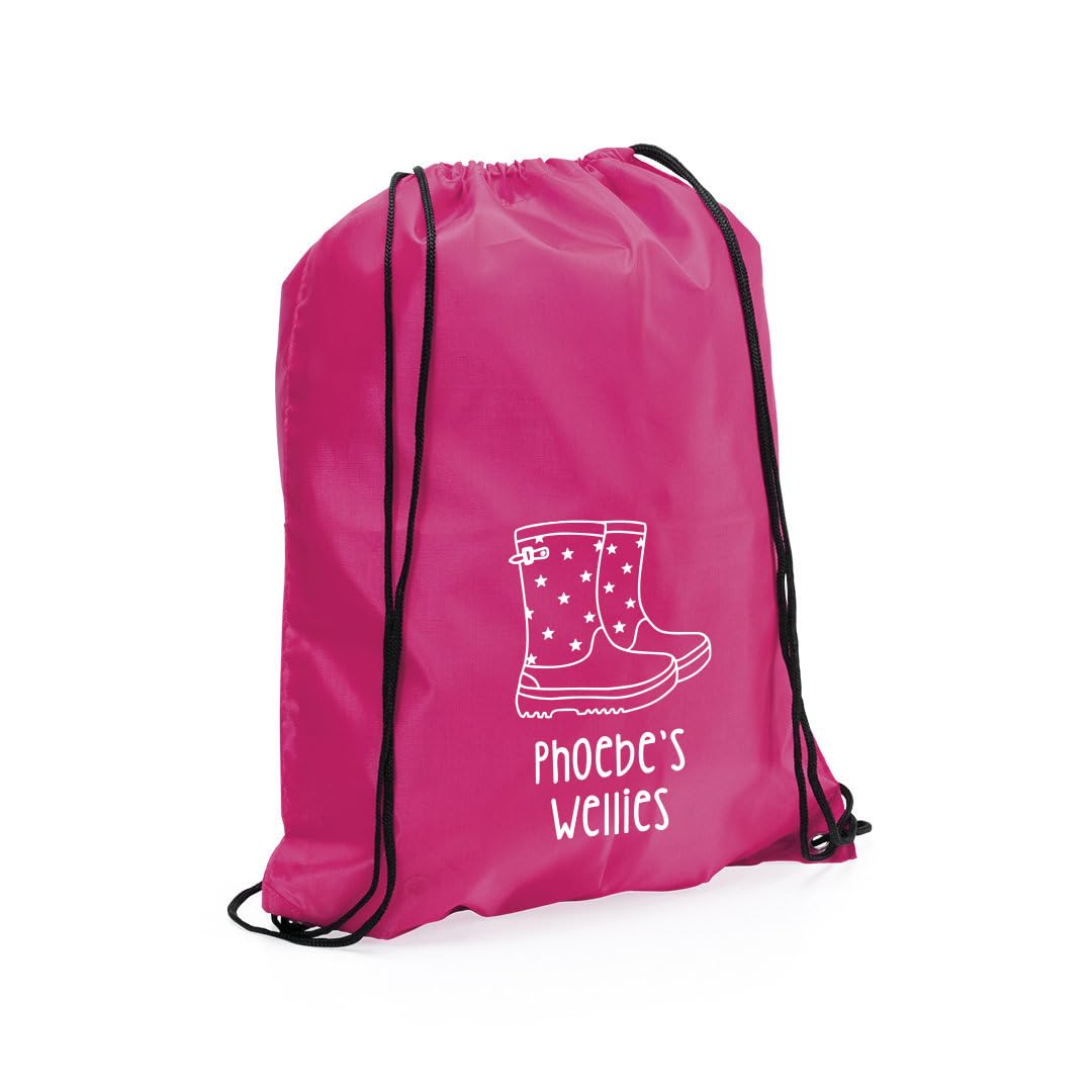 Ebuygb Unisex Kids Fuschia Personalised Welly Boot Bag, Kids Drawstring Bag For Wellies Boot Backpack, Girls Boys Rucksack, Children's Welly Bag (Fuschia)