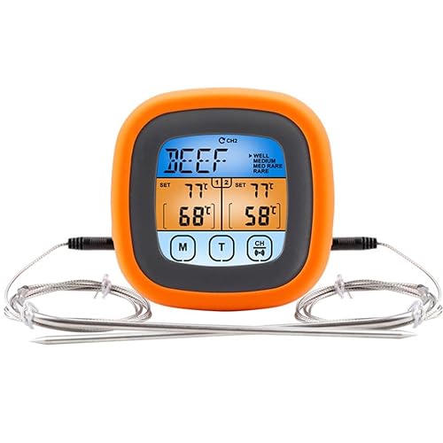 Miniatura 1 de Termómetro inalámbrico de doble tenedor con pantalla táctil para alimentos, termómetro digital para carne, pantalla táctil LCD de pantalla grande,