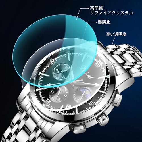 DIZIZID メンズ クオーツクロノグラフ腕時計 シルバーブラック