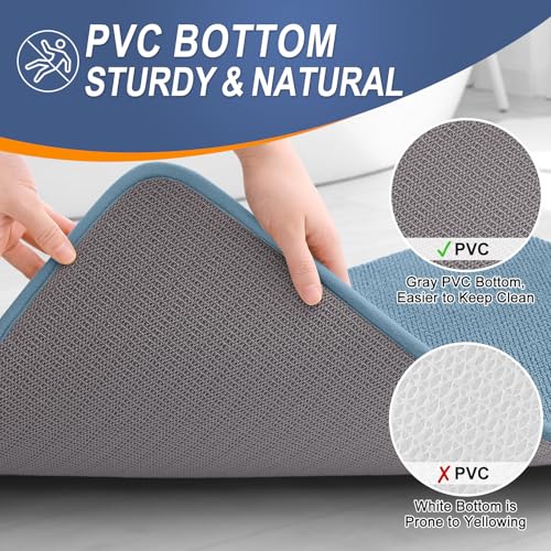 Image of OLANLY Thick Memory Foam Bathroom Runner Rugs 70x24, Extra Soft Absorbent Long Bath Rug, Quick Dry, Non-Slip, Machine Washable Bath Mats for Bathroom, Tub and Shower, Home Decor Accessories, Airy Blue
