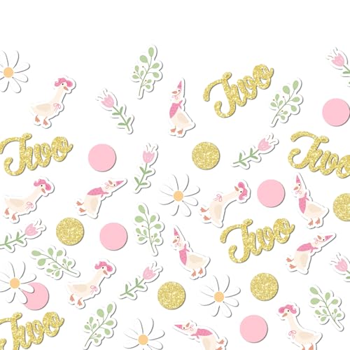 Image of 220PCS Two Silly Goose Birthday Decorations for Girl, Goose Dot Leaves Flower 2nd Birthday Confetti for Pink and Gold 2 Year Old Bday Decor