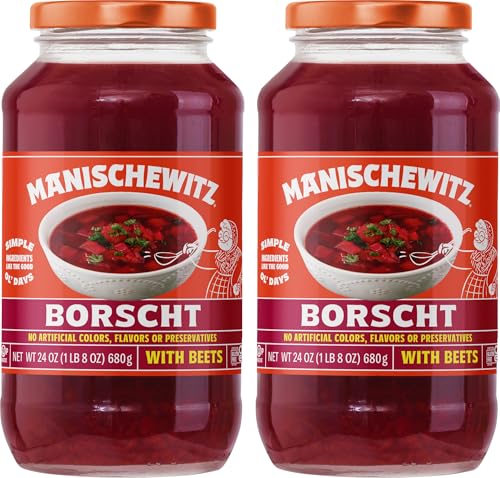 Manischewitz Borscht with Beets, 24 Oz (2 Pack) | Ready-to-Serve Beet Soup | Sweet &amp; Tangy Flavor | Gluten-Free, Vegetarian | Kosher (including Passover)