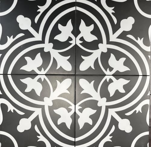 Flora 8x8 Black White Reverso Porcelain Pattern Modern Classic Wall Floor Tile (4 Pieces)